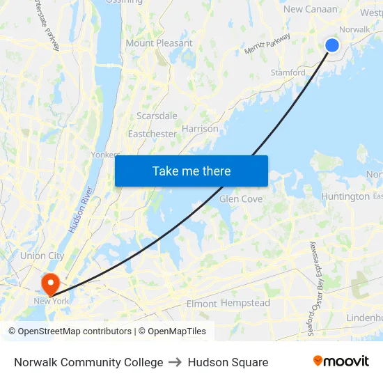 Norwalk Community College to Hudson Square map