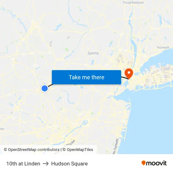 10th at Linden to Hudson Square map
