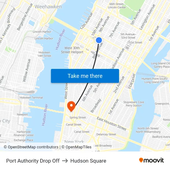 Port Authority Drop Off to Hudson Square map