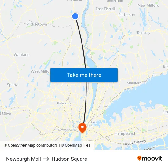 Newburgh Mall to Hudson Square map