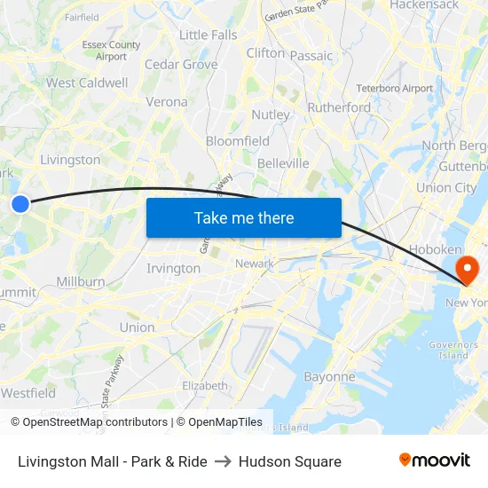Livingston Mall - Park & Ride to Hudson Square map