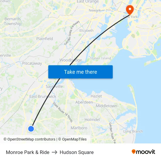 Monroe Park & Ride to Hudson Square map