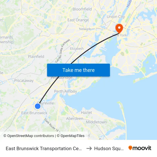 East Brunswick Transportation Center to Hudson Square map