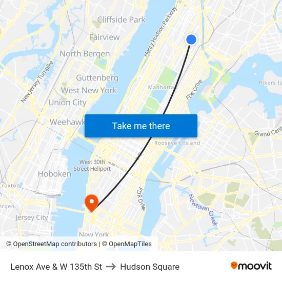 Lenox Ave & W 135th St to Hudson Square map