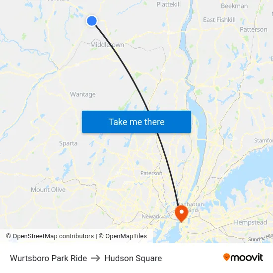 Wurtsboro Park Ride to Hudson Square map