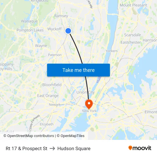 Rt 17 & Prospect St to Hudson Square map