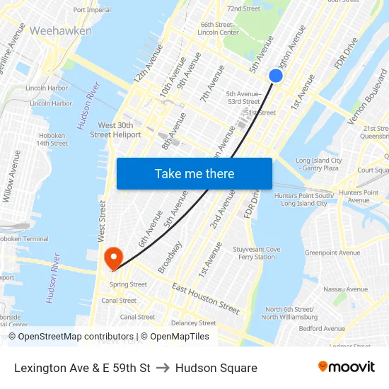 Lexington Ave & E 59th St to Hudson Square map