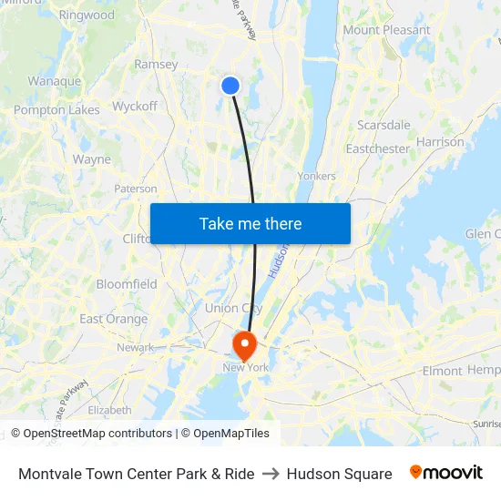 Montvale Town Center Park & Ride to Hudson Square map