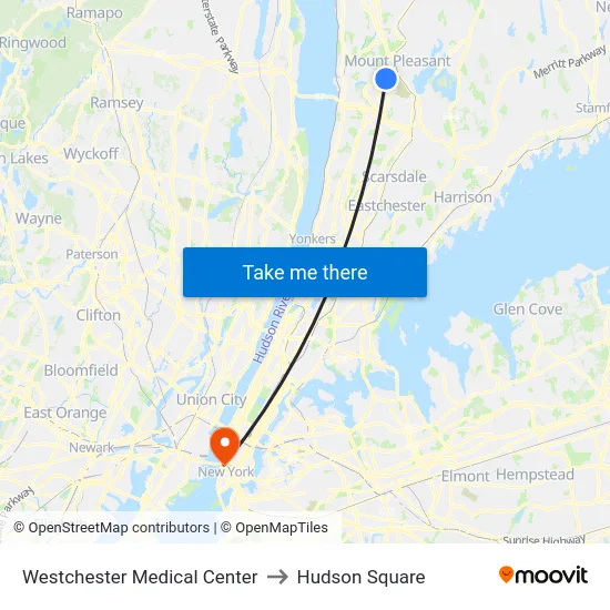 Westchester Medical Center to Hudson Square map