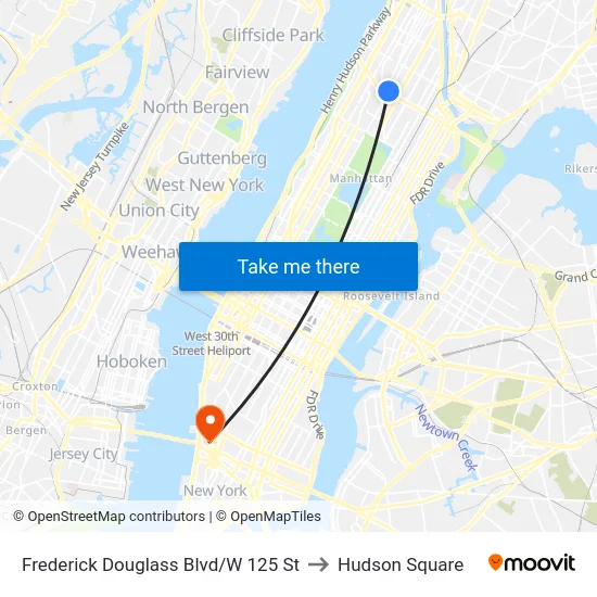 Frederick Douglass Blvd/W 125 St to Hudson Square map