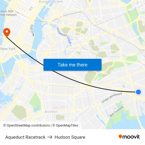 Aqueduct Racetrack to Hudson Square map