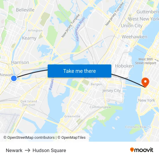 Newark to Hudson Square map