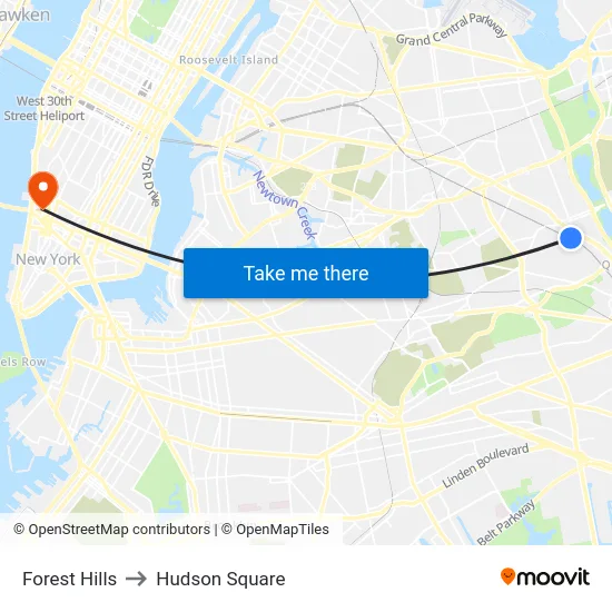 Forest Hills to Hudson Square map