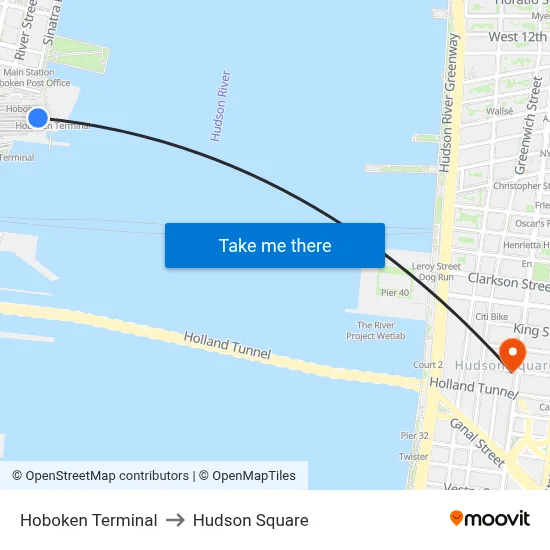 Hoboken Terminal to Hudson Square map