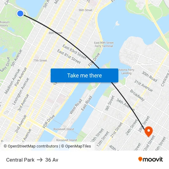 Central Park to 36 Av map
