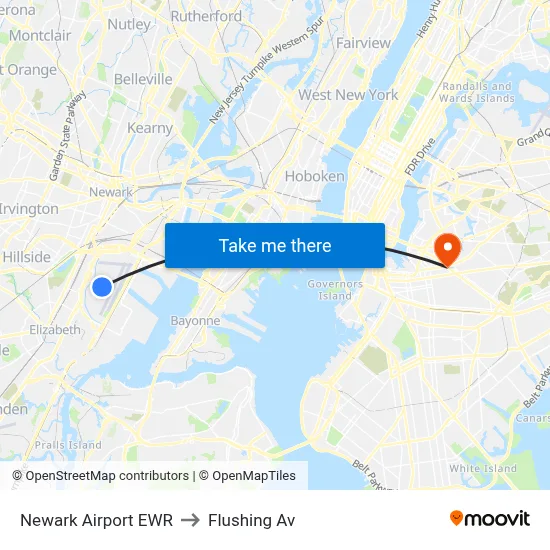 Newark Airport EWR to Flushing Av map