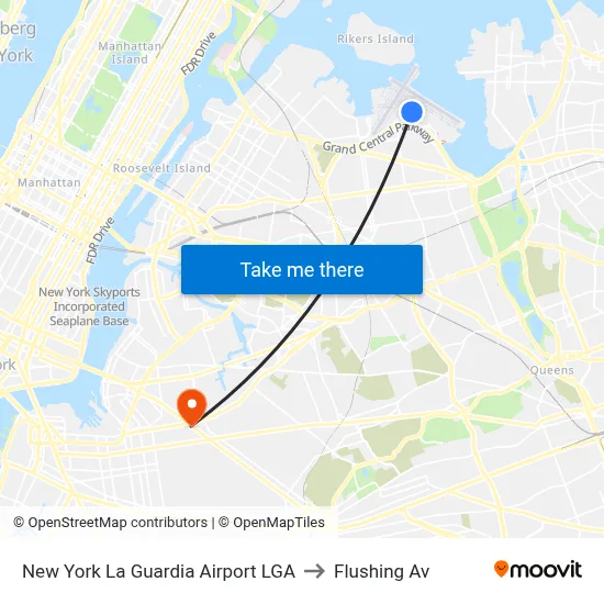 New York La Guardia Airport LGA to Flushing Av map