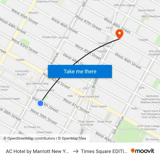 AC Hotel by Marriott New York Times Square to Times Square EDITION New York map