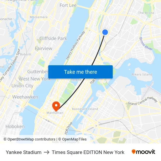 Yankee Stadium to Times Square EDITION New York map