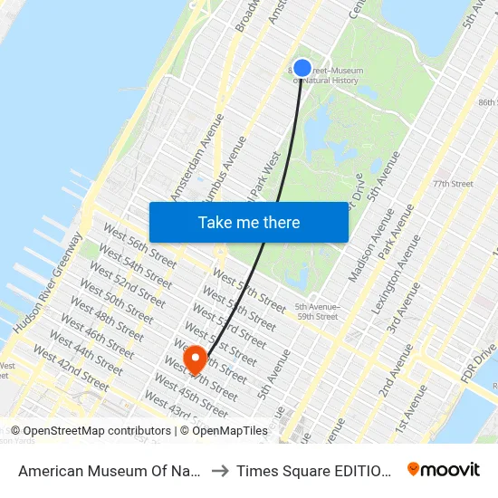 American Museum Of Natural History to Times Square EDITION New York map