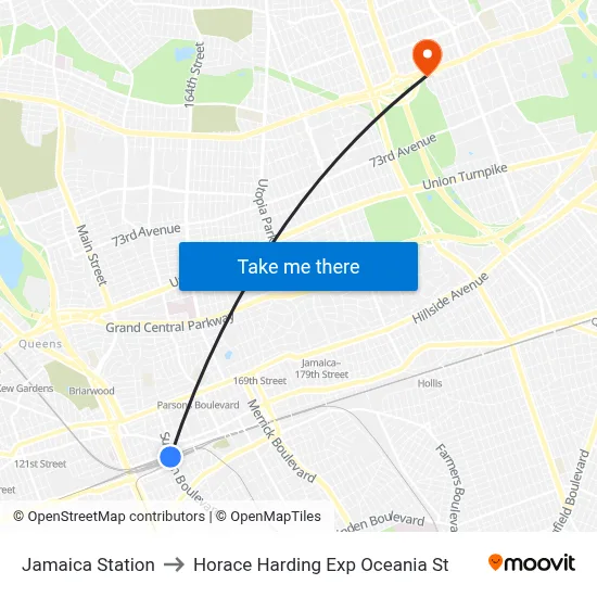 Jamaica Station to Horace Harding Exp Oceania St map