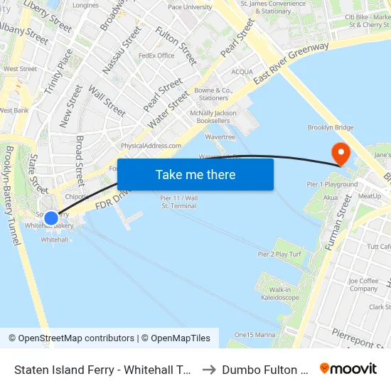 Staten Island Ferry - Whitehall Terminal to Dumbo Fulton Ferry map