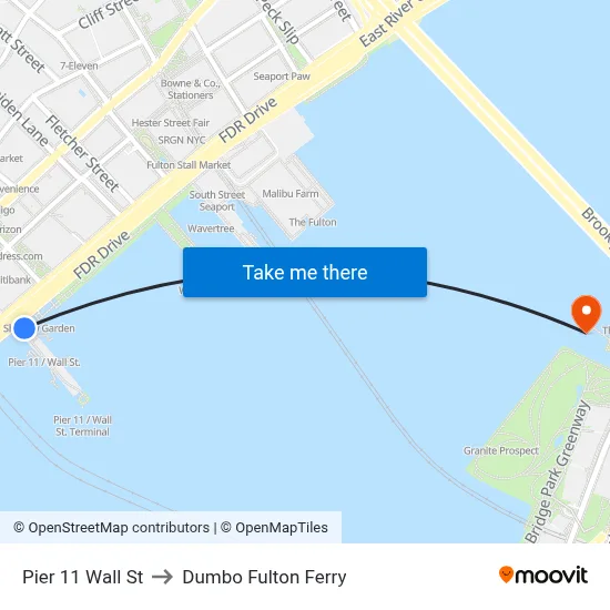 Pier 11 Wall St to Dumbo Fulton Ferry map
