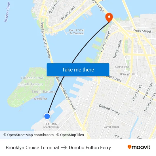 Brooklyn Cruise Terminal to Dumbo Fulton Ferry map