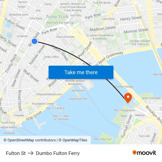 Fulton St to Dumbo Fulton Ferry map