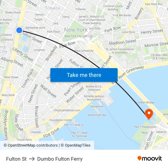 Fulton St to Dumbo Fulton Ferry map
