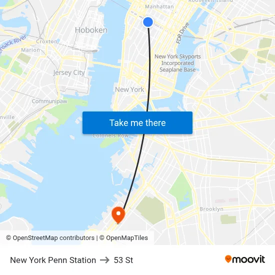 New York Penn Station to 53 St map