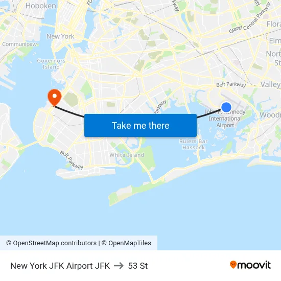New York JFK Airport JFK to 53 St map