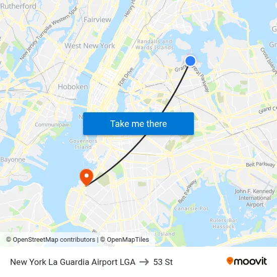 New York La Guardia Airport LGA to 53 St map