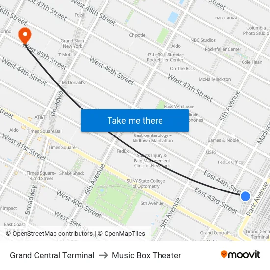 Grand Central Terminal to Music Box Theater map