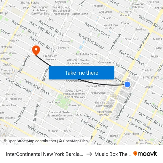 InterContinental New York Barclay Hotel to Music Box Theater map