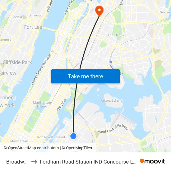 Broadway to Fordham Road Station IND Concourse Line map