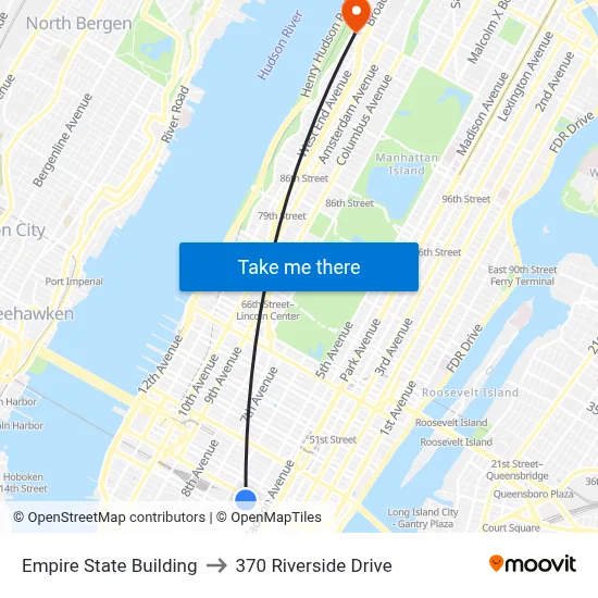Empire State Building to 370 Riverside Drive map