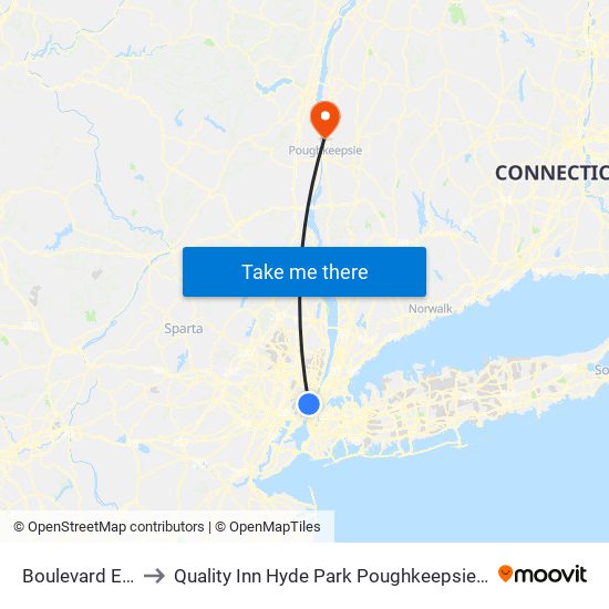 Boulevard East to Quality Inn Hyde Park Poughkeepsie North map