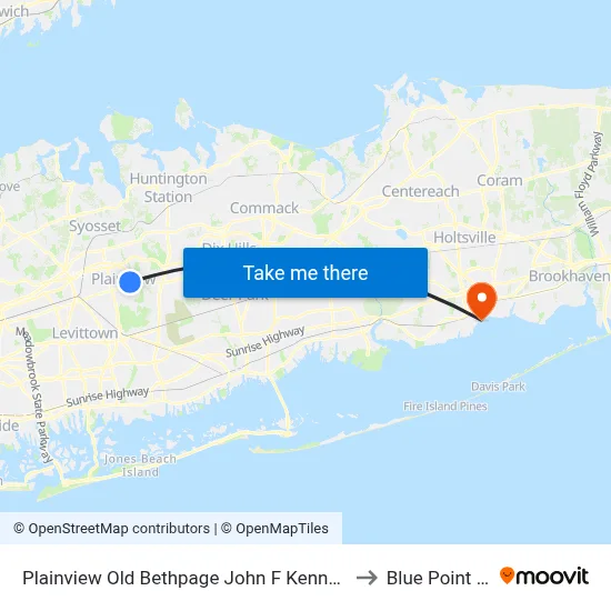 Plainview Old Bethpage John F Kennedy High School to Blue Point Beach map