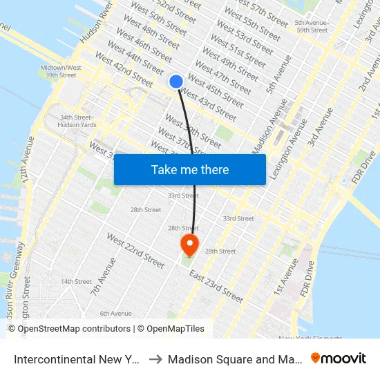 Intercontinental New York Times Square to Madison Square and Madison Square Park map