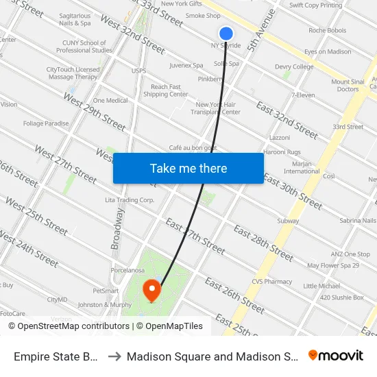 Empire State Building to Madison Square and Madison Square Park map