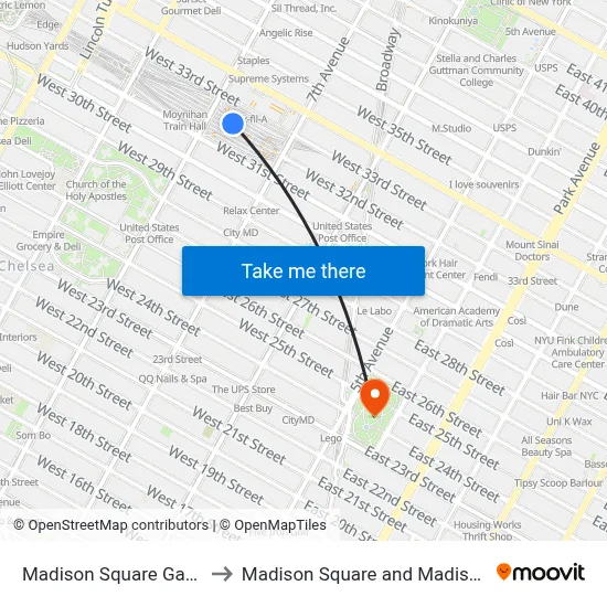 Madison Square Garden Center to Madison Square and Madison Square Park map