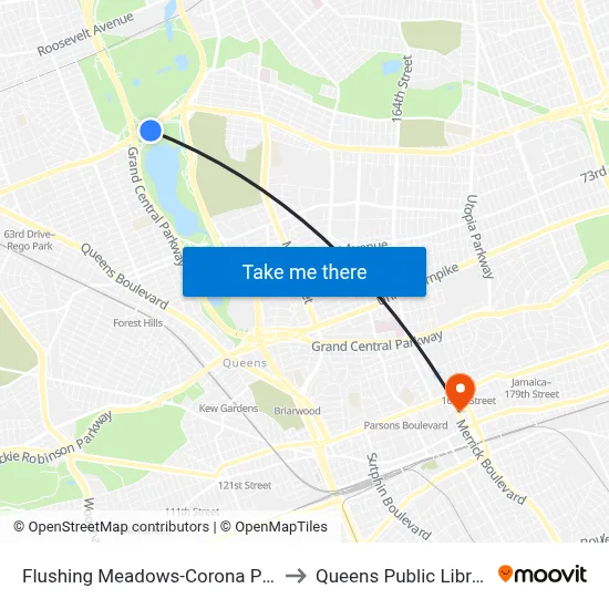Flushing Meadows-Corona Park to Queens Public Library map