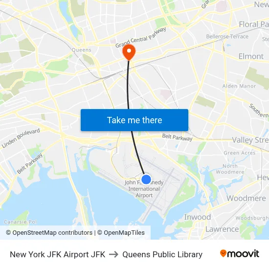 New York JFK Airport JFK to Queens Public Library map