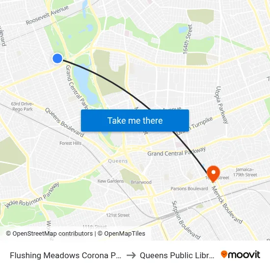 Flushing Meadows Corona Park to Queens Public Library map