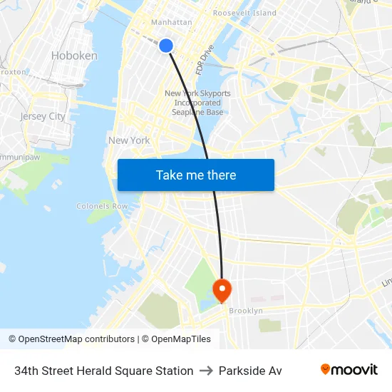 34th Street Herald Square Station to Parkside Av map
