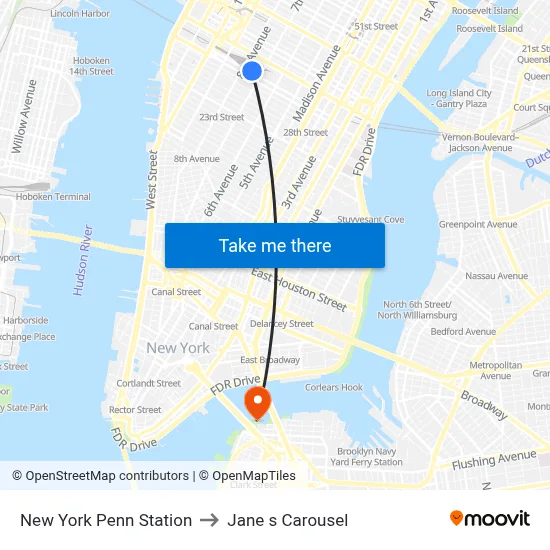 New York Penn Station to Jane s Carousel map