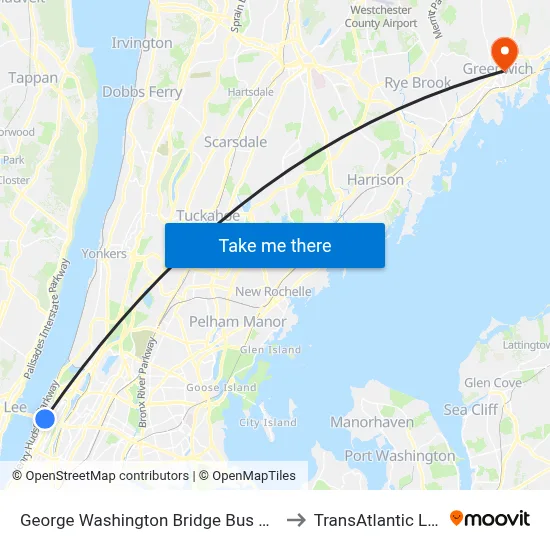 George Washington Bridge Bus Station to TransAtlantic Lines map