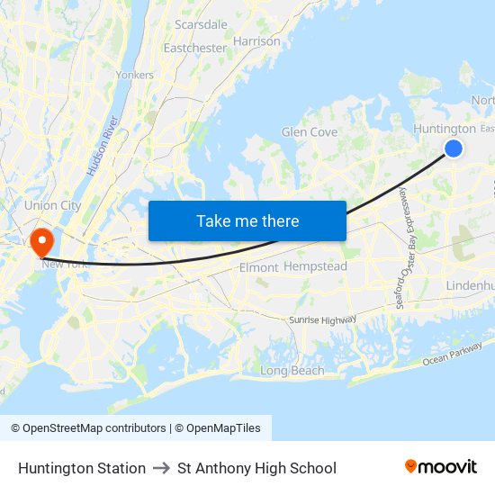 Huntington Station to St Anthony High School map