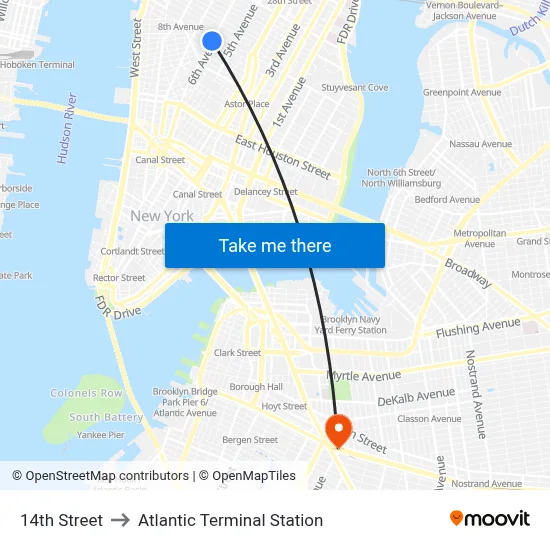 14th Street to Atlantic Terminal Station map